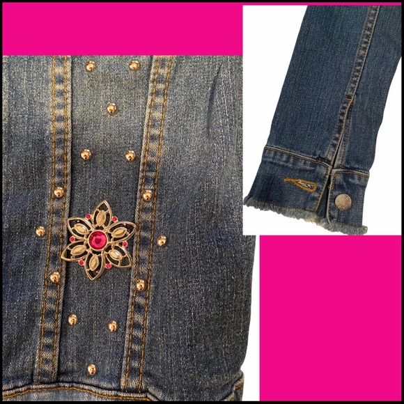 ABS BLING BEDAZZLED JEAN JACKET WORN ONCE Sz P - Picture 2 of 8